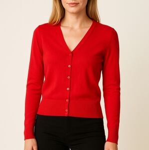 Ciela Red Button-Down Stretch Cardigan Sweater‎ Size M – Classic Preppycore Knit